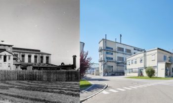 Links das Elektroschmelzwerk Kempten im Jahr 1934, rechts das heutige Werk (Bilder: 3M).