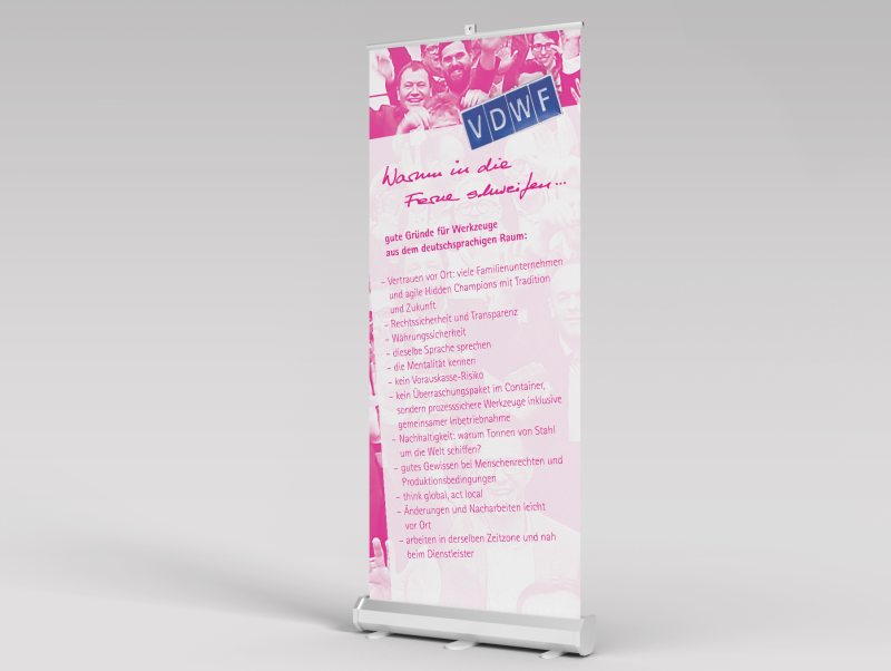 Das Roll-up-Display kann zum Selbstkostenpreis über die VDWF-Website bezogen werden (Bild: VDWF).