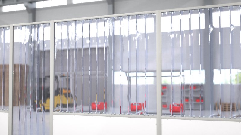 Lamellenvorhänge sind eine kostengünstige und flexible Lösung, um verschiedene Bereiche in Produktionsumgebungen voneinander abzutrennen (Bild: item).