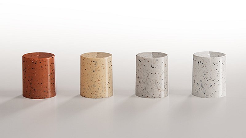 Beispiel für Granit-, Sandstein-, und Kork-Optiken in Kunststoff (Bild: Lifocolor).