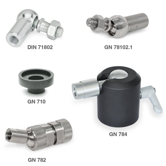 Ganter hat sein Kugelgelenkprogramm um Winkel- und Axialgelenke erweitert (Bild: Ganter).