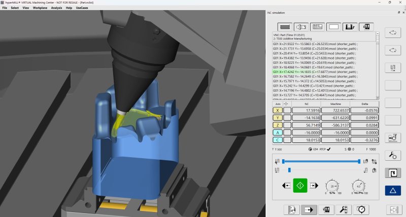 Die Größe des Kopfes im Vergleich zum Werkstück macht deutlich, wie wichtig die Simulation zur Kollisionsvermeidung ist (Bild: Open Mind).