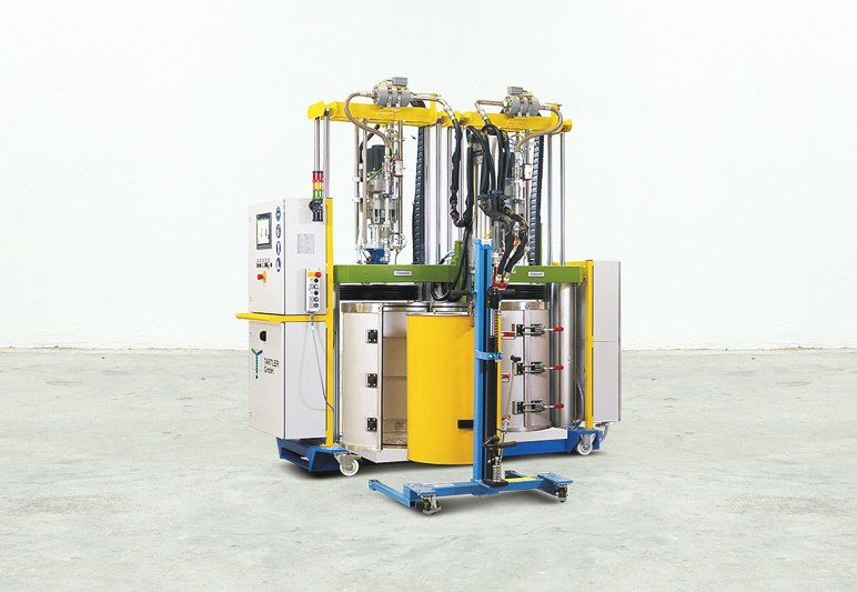 Die Dosier- und Mischanlage »Nodopox« ist für hochviskose, homogene und nicht selbstnivellierende Materialien unter Raumtemperatur ausgelegt (Bild: Tartler).