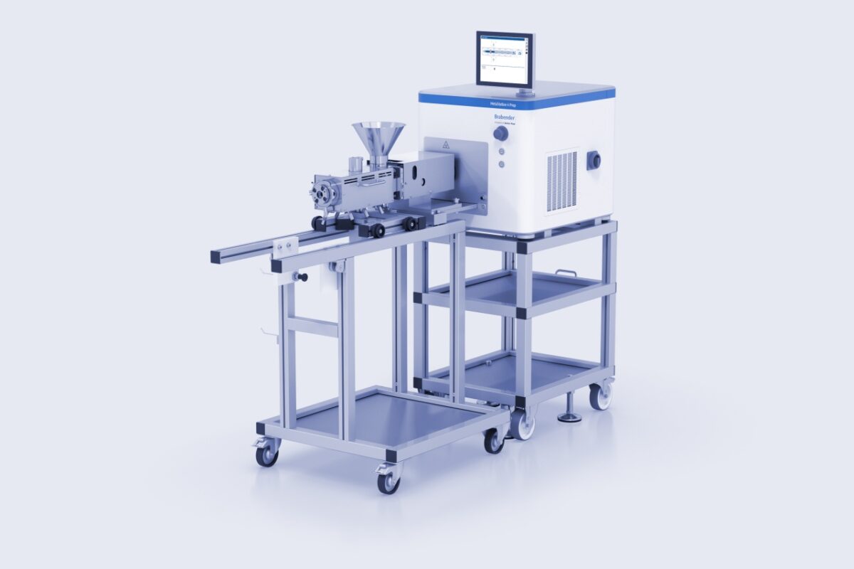 Die Maschine zur Probenvorbereitung vereint Chargenkneten, Einschnecken- und konische Doppelschneckenextrusion mit integrierter Fünf-Zonen-Temperierung (Bild: Anton Paar).